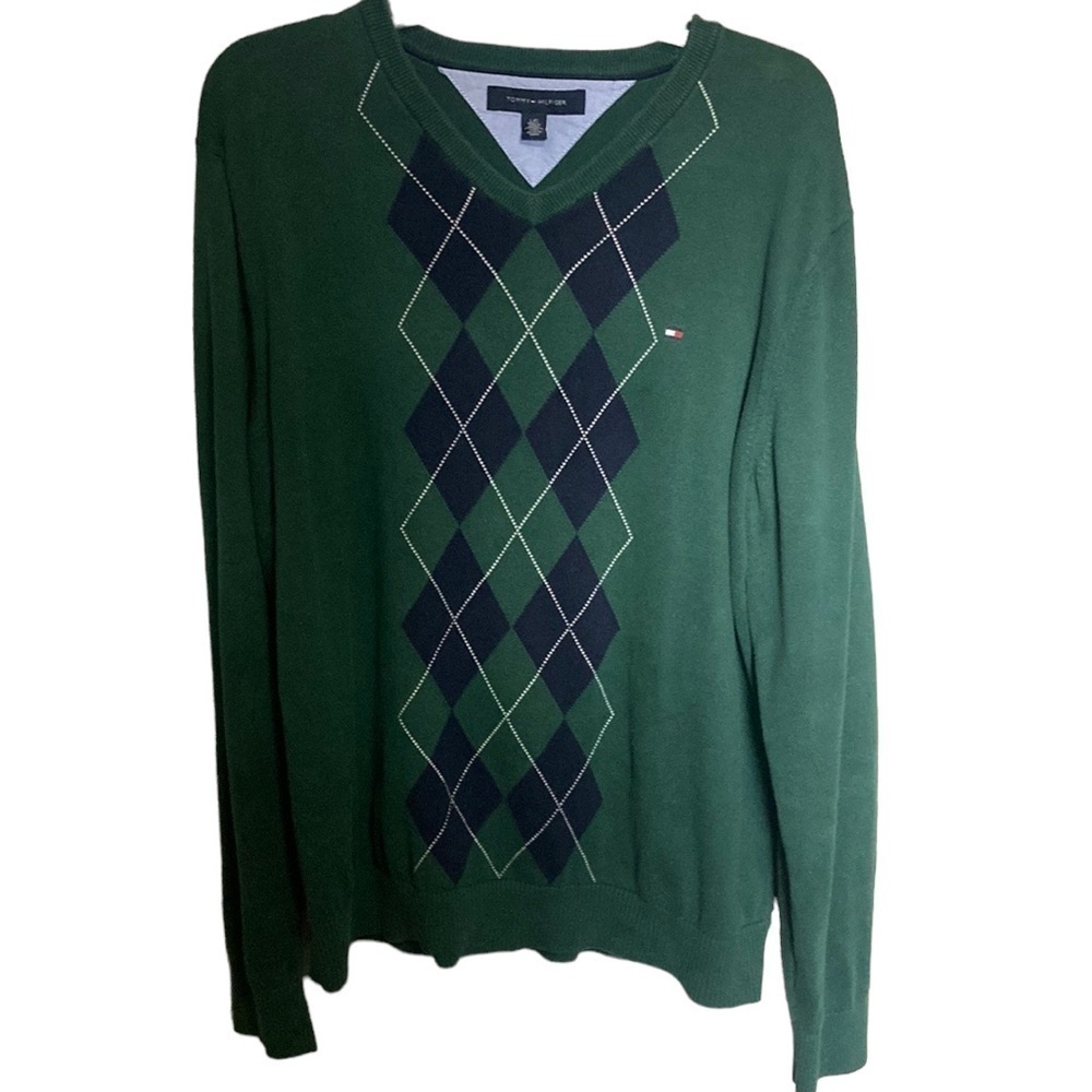Tommy Hilfiger Green Argyle V-Neck Sweater